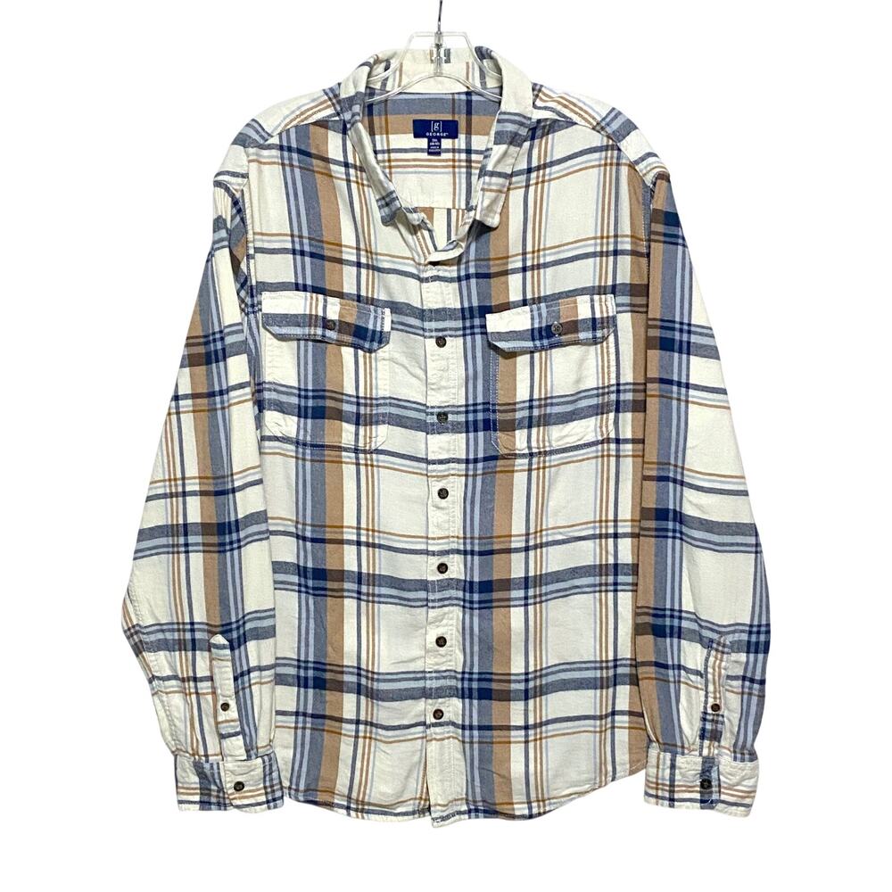 George Plaid Flannel Button Front Shirt Mens 2XL Red Country Ranch Chore Grunge